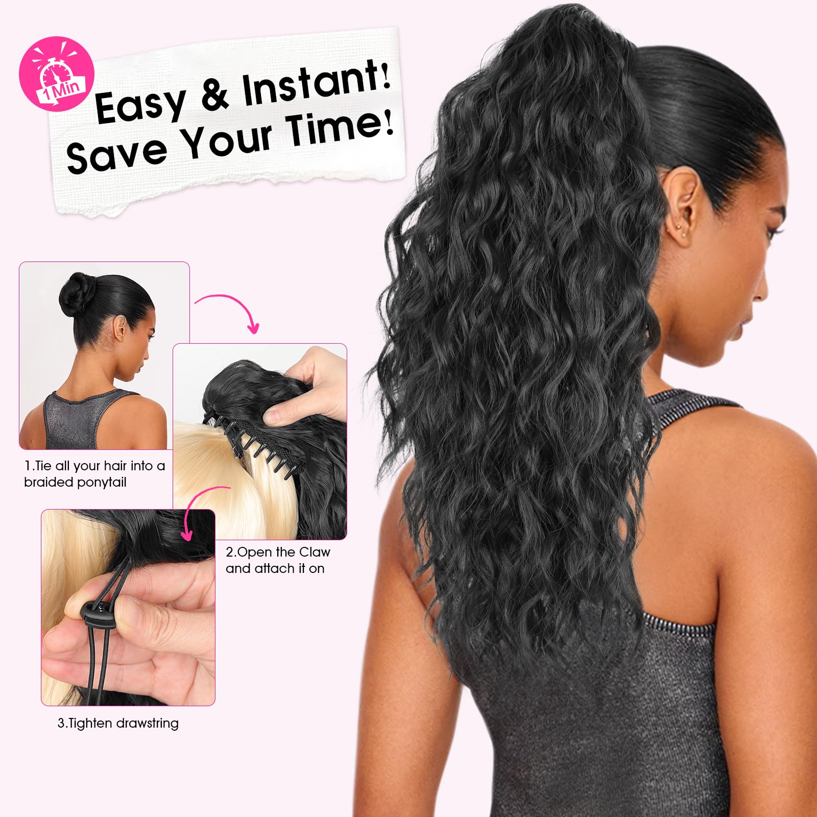 RONTAYA easy one-step clip ponytail for quick styling.