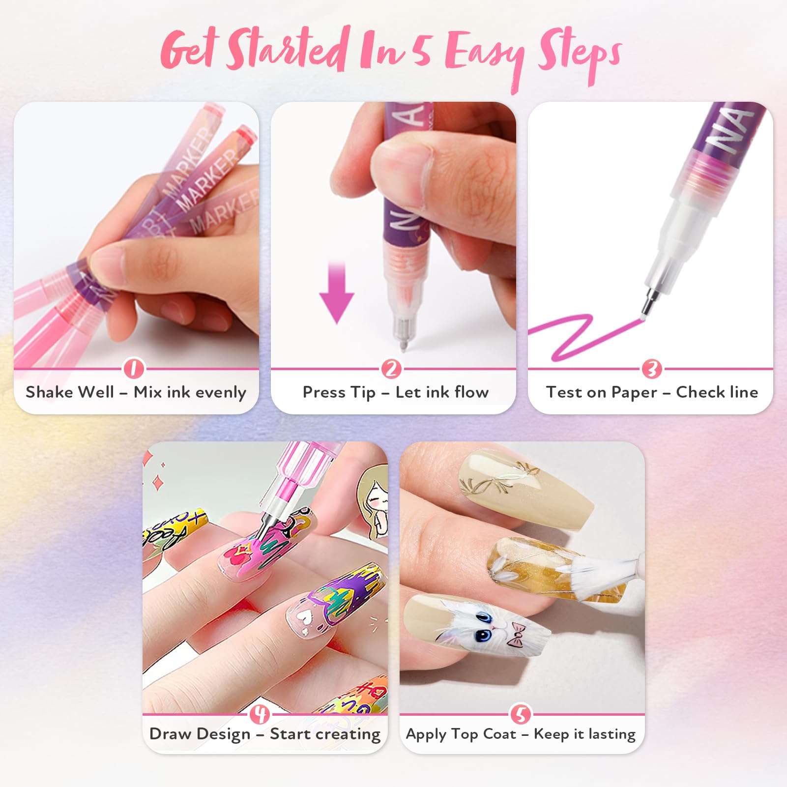 RONYUTON nail art markers applied on nails for smooth painting