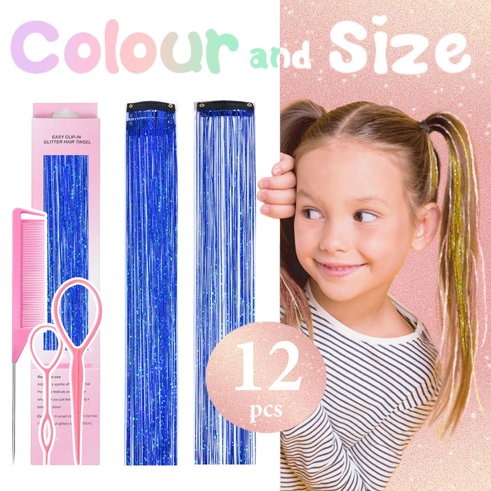 Blue fairy tinsel extensions by Rootoo deliver vibrant color without tangling