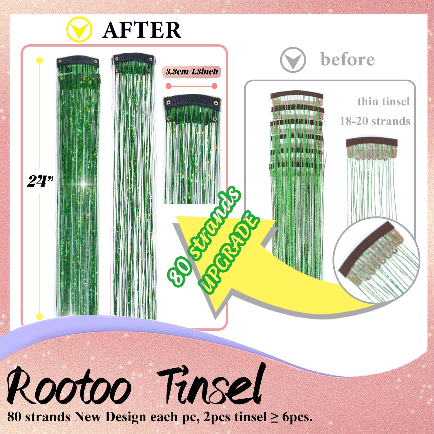 Rootoo clip-in hair tinsel kit 12 pieces provides easy, party-ready shine with a simple attachment.