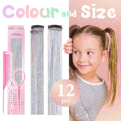 Rootoo clip-in tinsel strands showing smooth texture and easy attachment