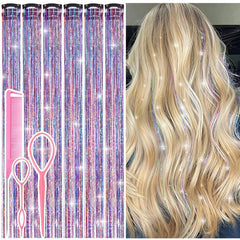 Rootoo Dreamy Colorful hair tinsel clip-in with pink and silver strands for party sparkle.