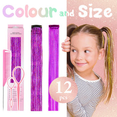 Rootoo glitter clip-in hair tinsel, purple shine, easy temporary style.