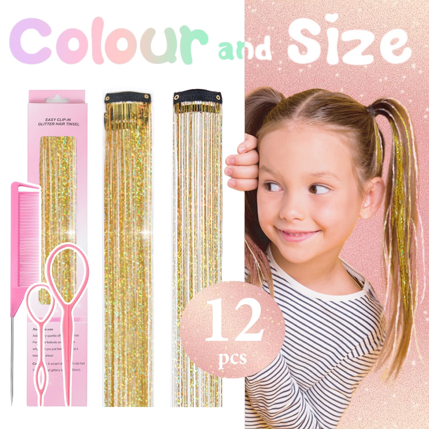 Rootoo glitter hair tinsel extensions in gold for party looks