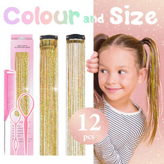 Rootoo glitter hair tinsel extensions in gold for party looks