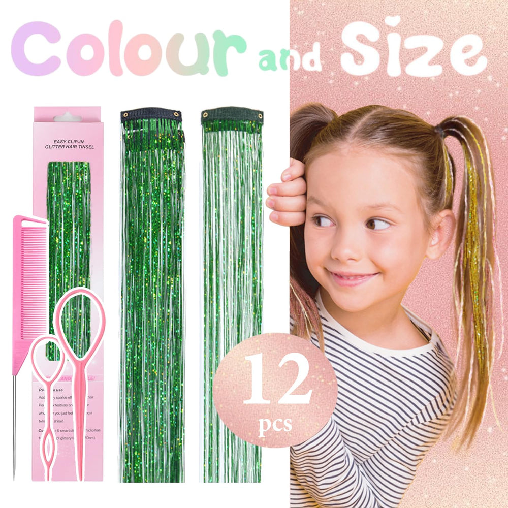 Rootoo glitter hair tinsel strands offer vibrant color options for festive looks.