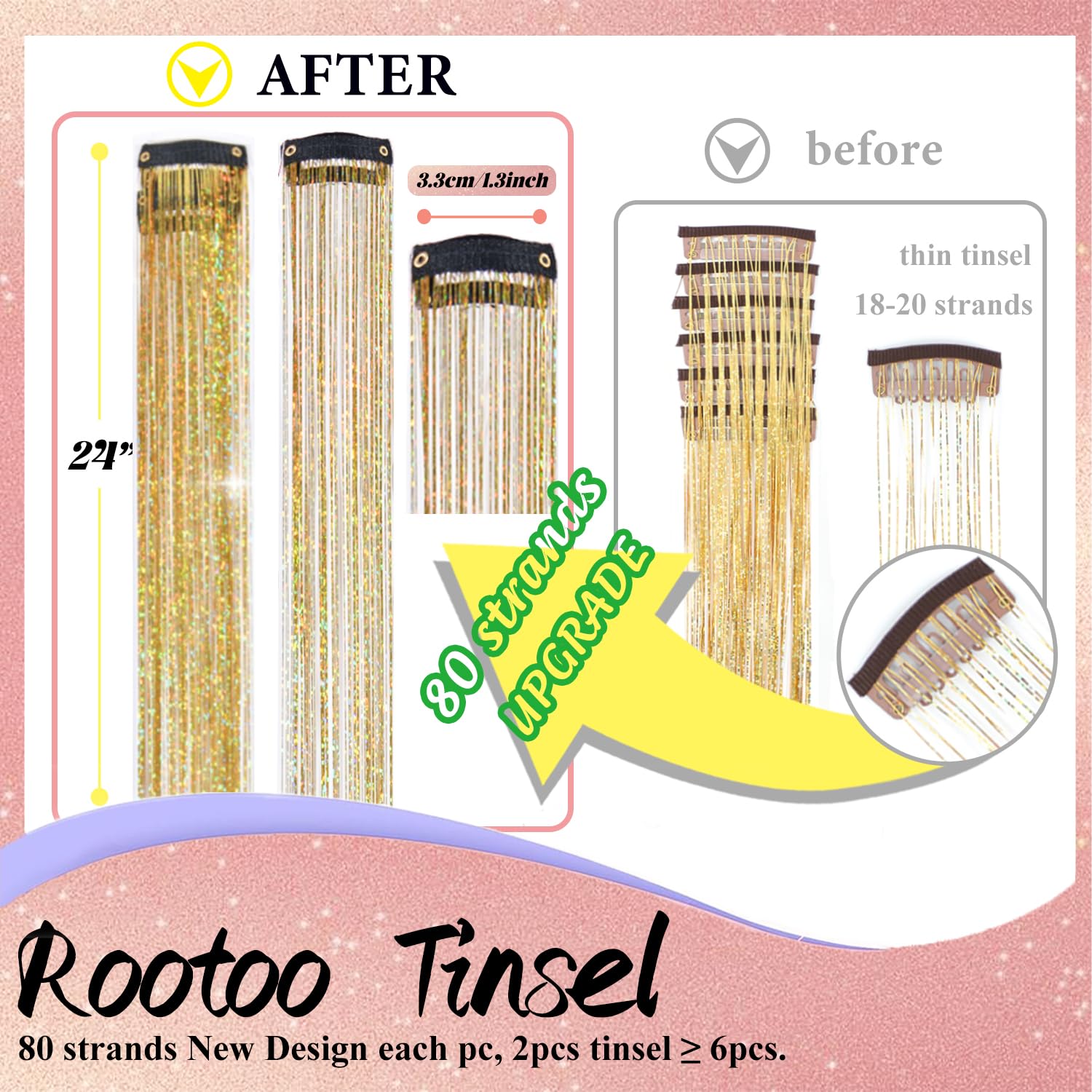 Rootoo gold fairy tinsel clip in for instant shimmer at events
