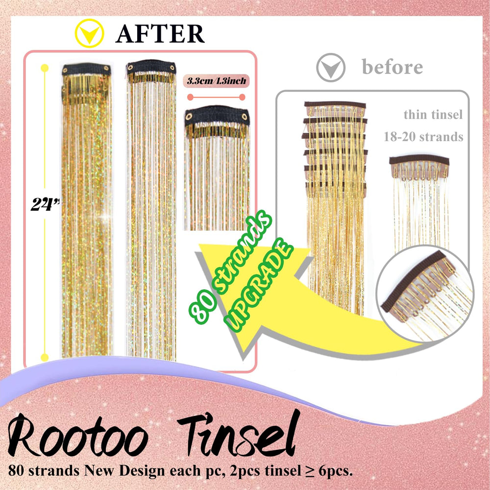 Rootoo gold fairy tinsel clip in for instant shimmer at events