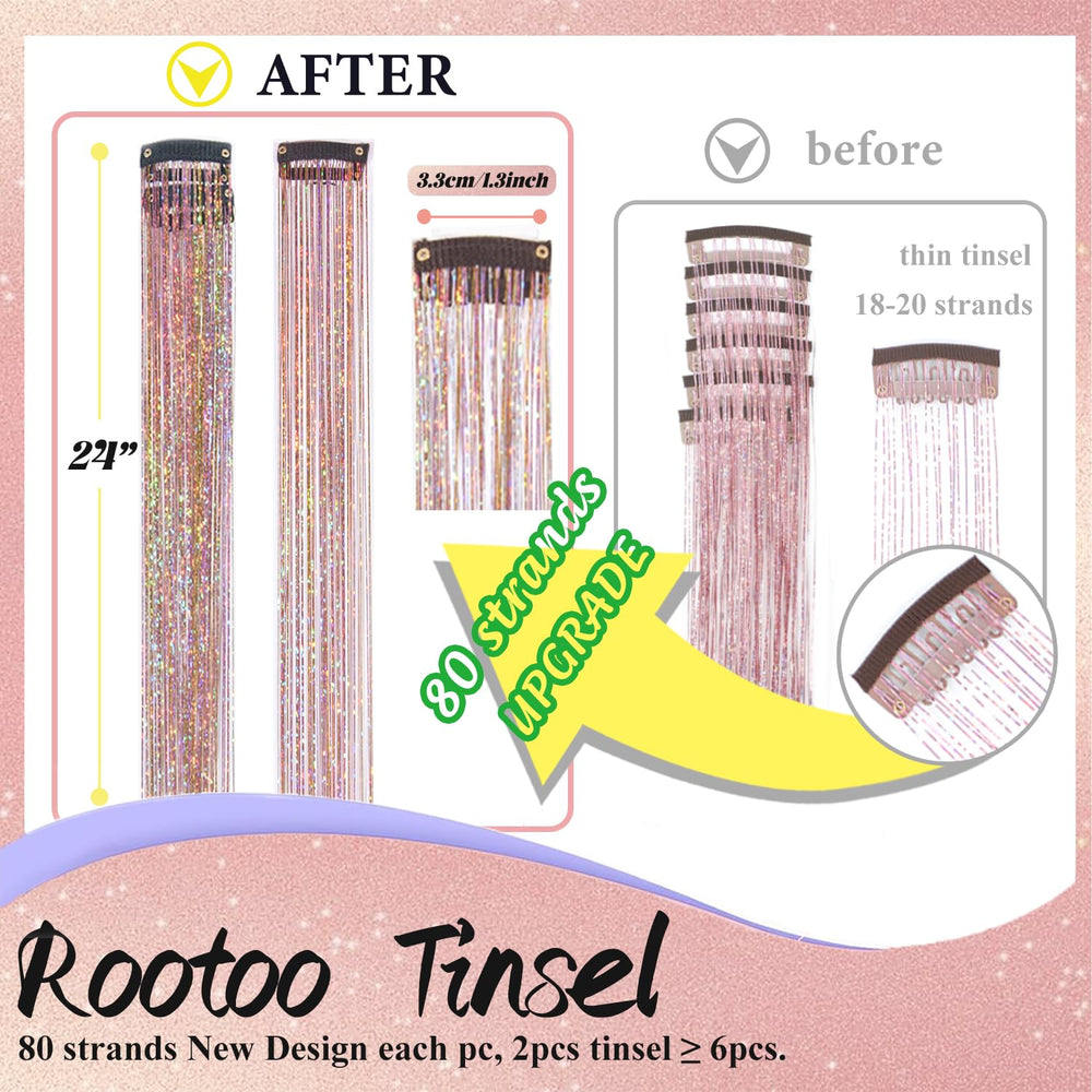 Rootoo hair tinsel 12pcs pack 24in for versatile colors.