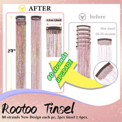 Rootoo hair tinsel 12pcs pack 24in for versatile colors.