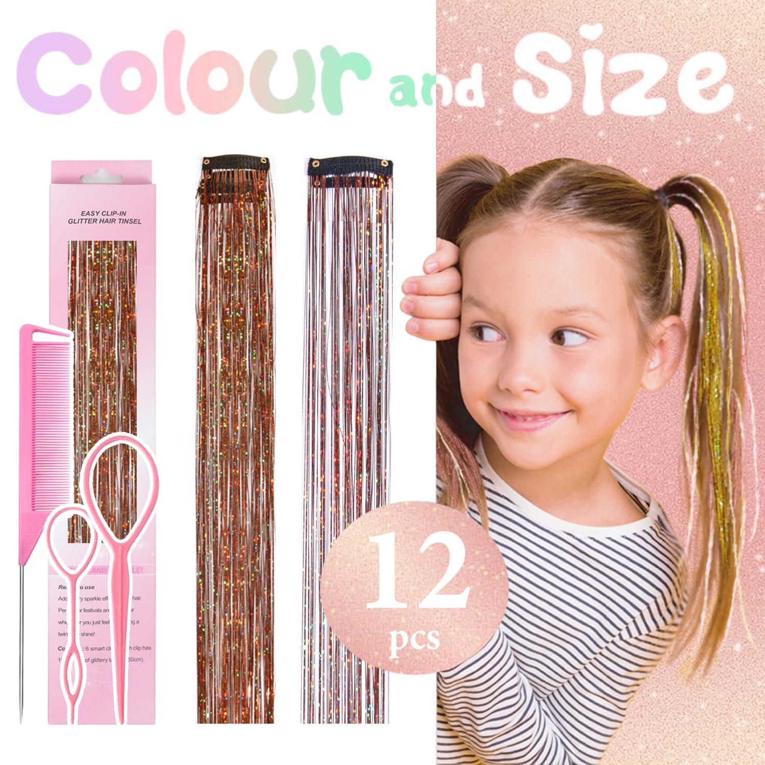 Rootoo Hair Tinsel clipped in on model for festive hairstyle