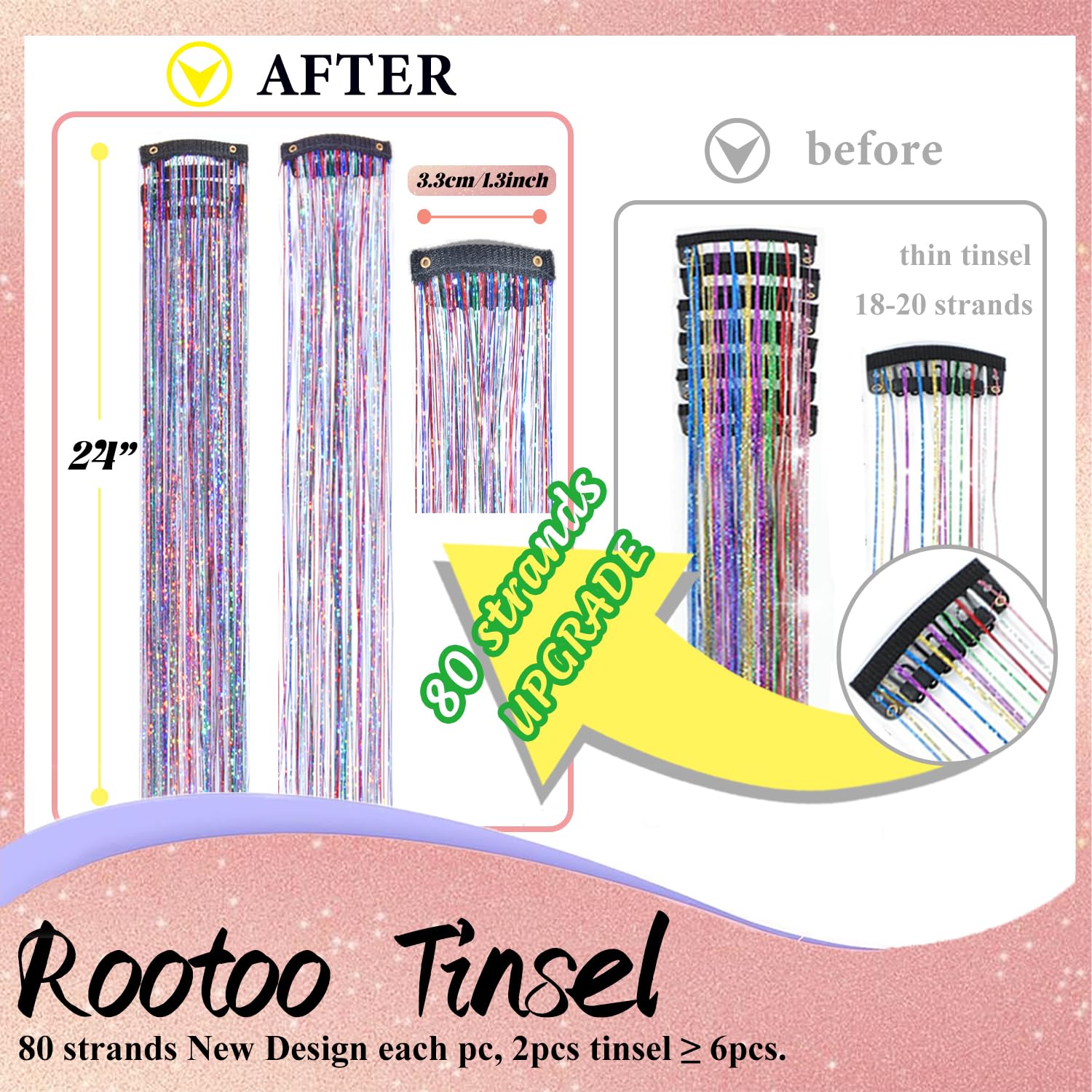Rootoo hair tinsel clip-in in gold and blue creates eye-catching festival looks.