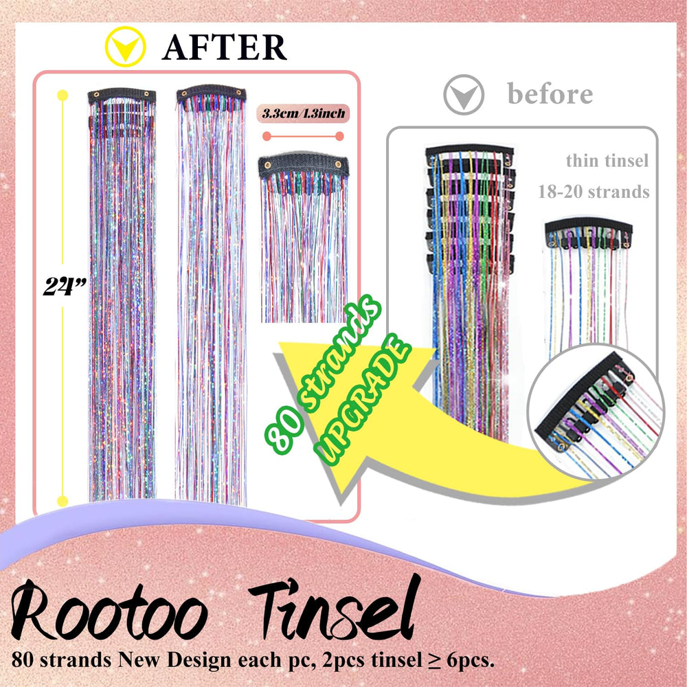 Rootoo hair tinsel clip-in in gold and blue creates eye-catching festival looks.
