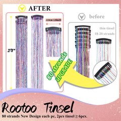 Rootoo hair tinsel clip-in in gold and blue creates eye-catching festival looks.
