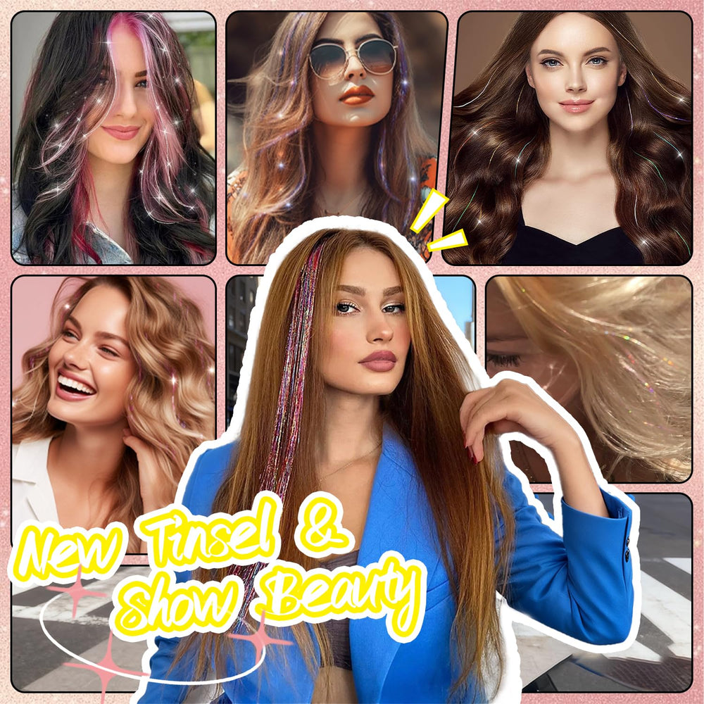 Rootoo hair tinsel color variety display with multiple hues.
