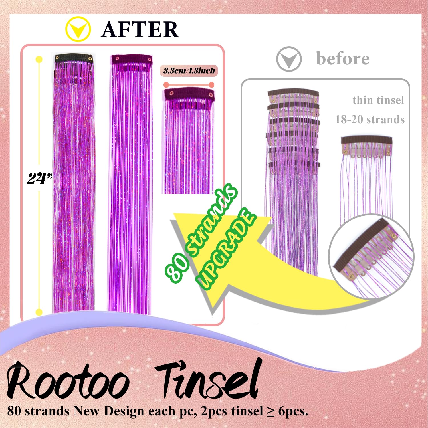 Rootoo purple fairy tinsel kit, 12-piece set for party-ready sparkle.