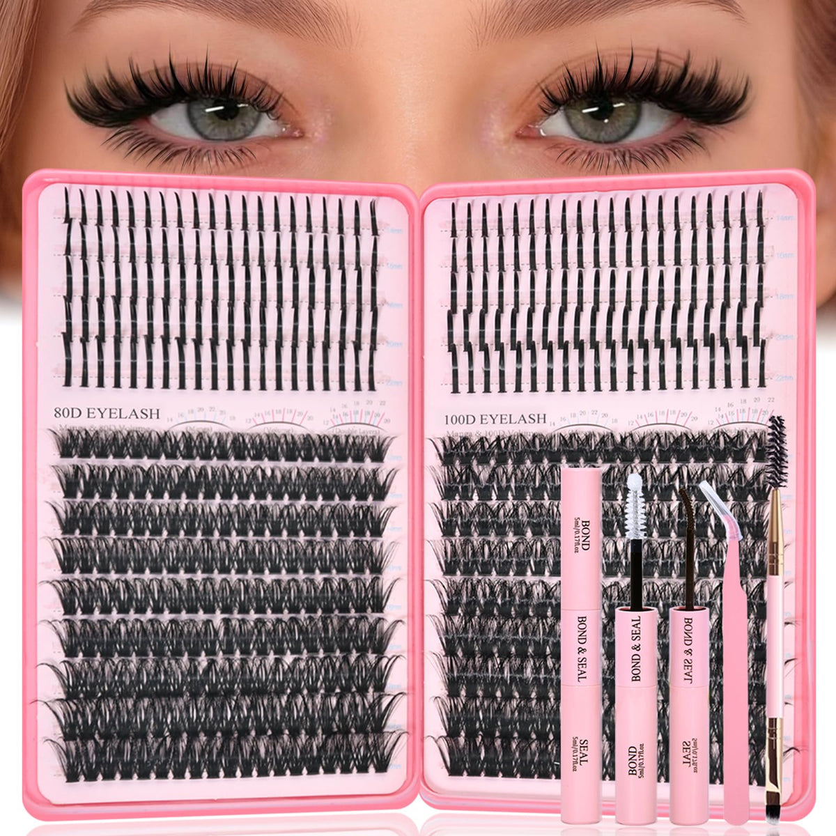 Rootoo Lash Clusters Kit dense 80D-100D for dramatic volume without heaviness.