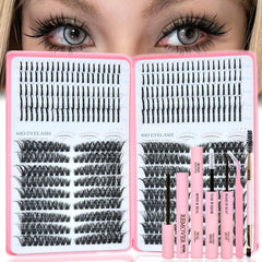 Rootoo Lash Clusters Kit with spikes 60D-80D left-right; dramatic evening fullness.