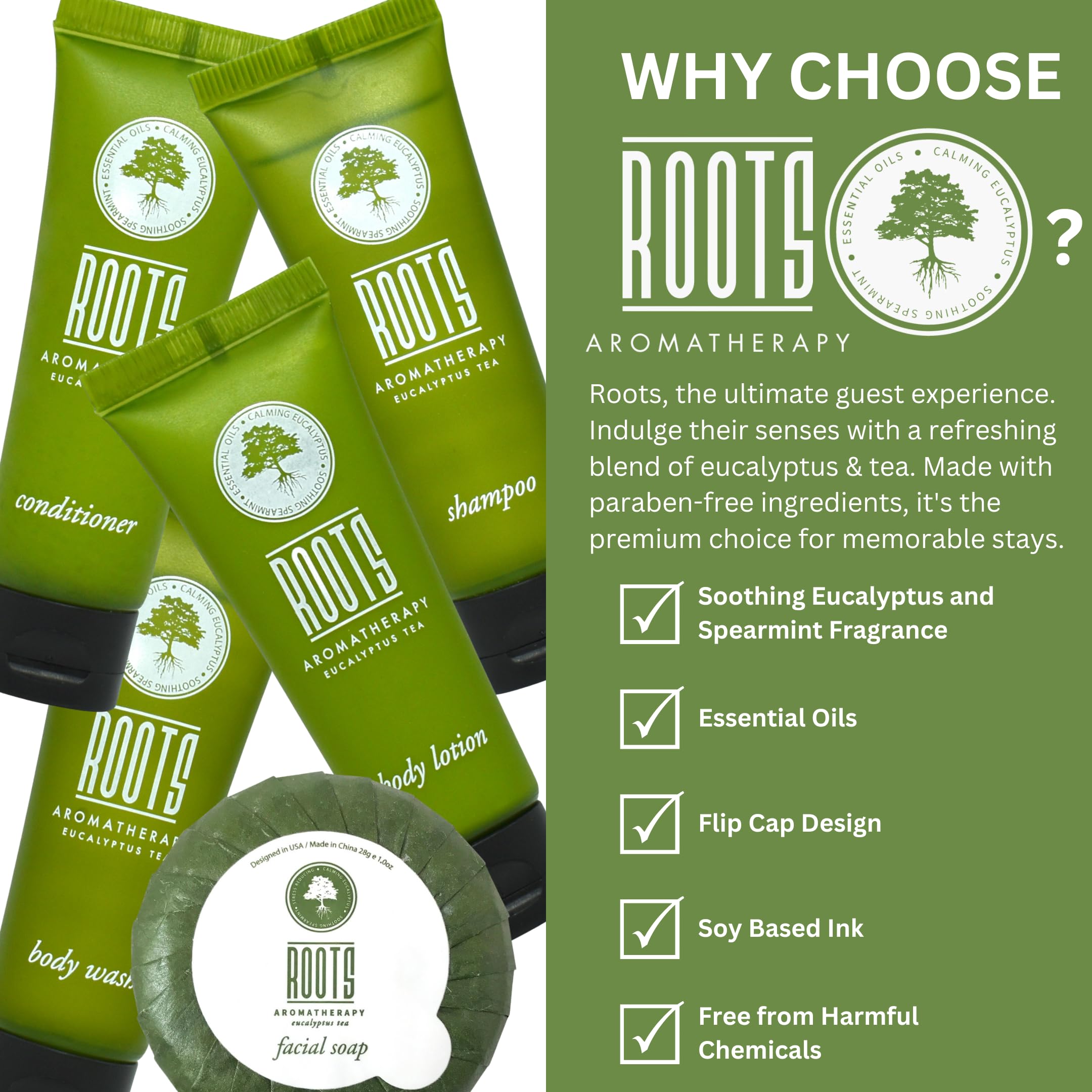 Roots Aromatherapy body lotion travel size perfect for guest bathrooms and daily moisture.