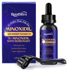 RootStim 5% Minoxidil bottle on white background for potential hair growth support.