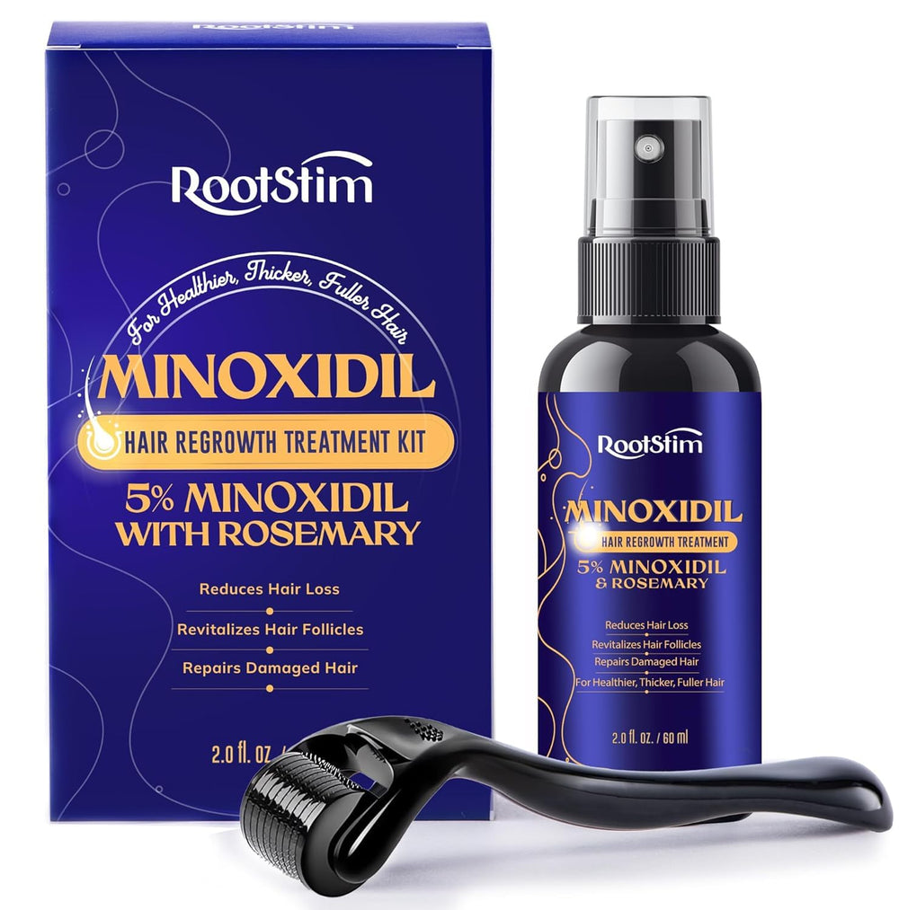 RootStim 5% Minoxidil bottle ready for scalp application.