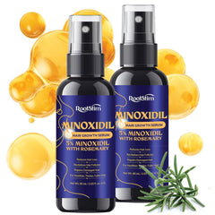 RootStim 5% Minoxidil bottle close-up showing precise spray for scalp support