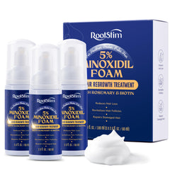 RootStim 5% Minoxidil Foam bottle dispensing for easy daily use.