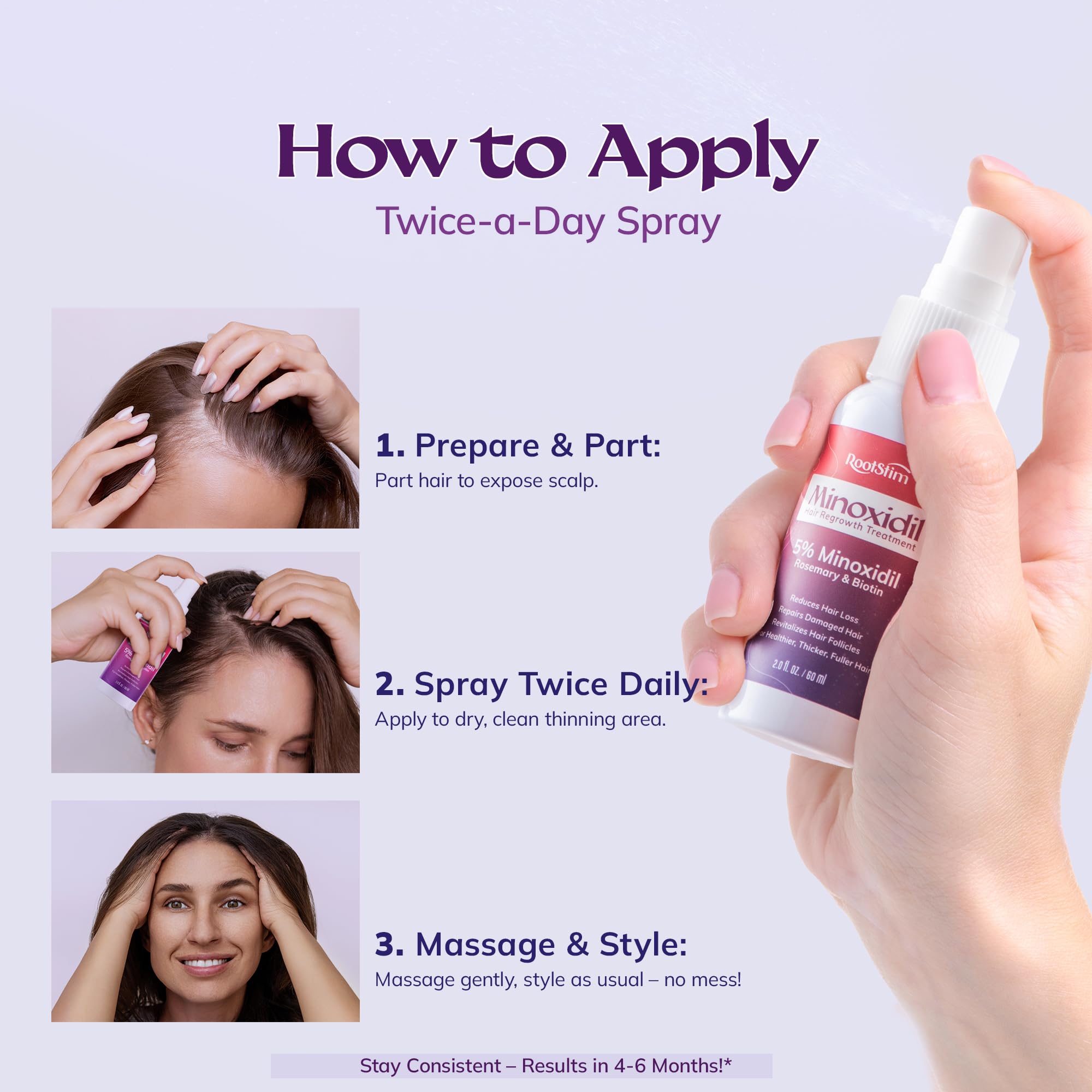 RootStim 2 oz bottle fits easily into your morning hair care ritual.