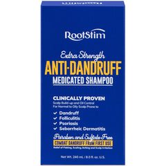 RootStim seborrheic-dermatitis-shampoo bottle shows medicated formula for flakes relief.