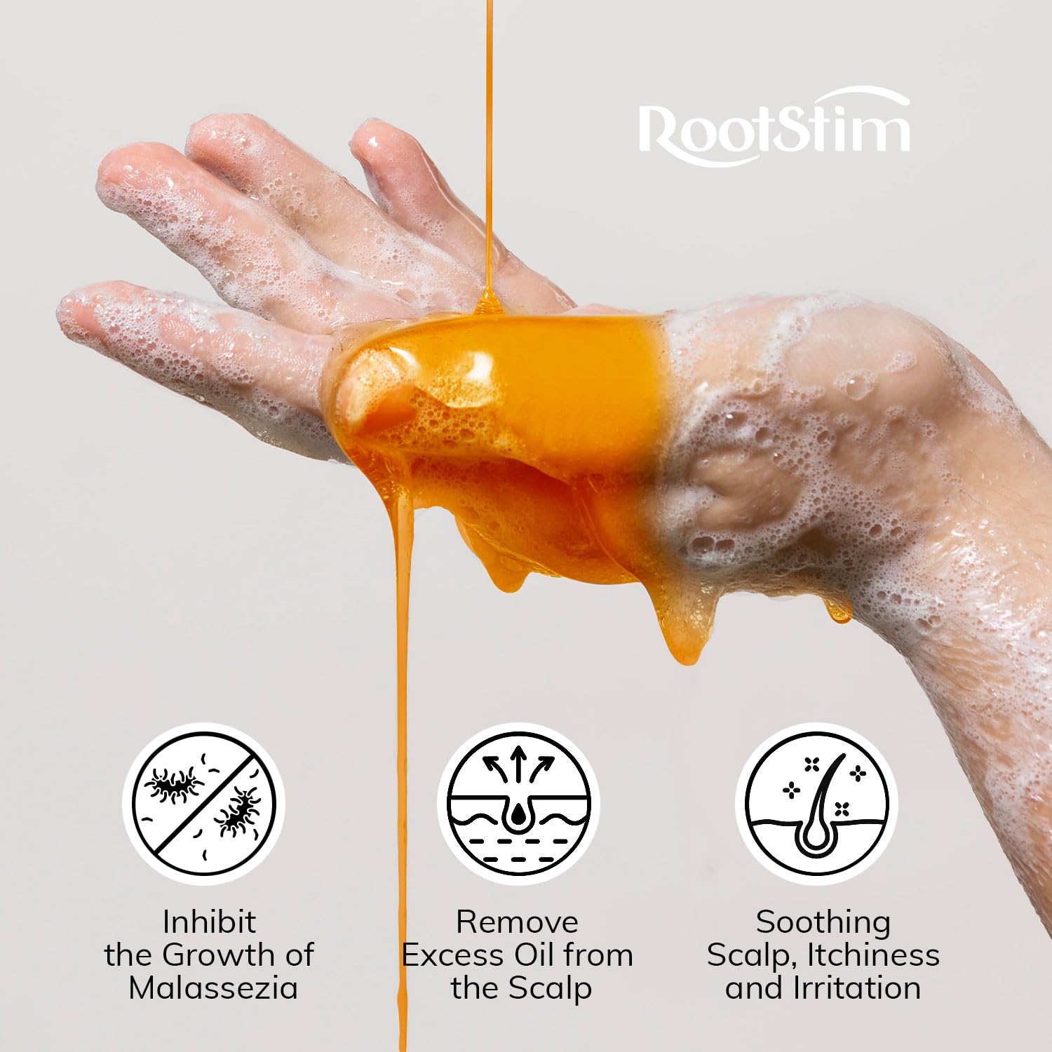 Rosemary oil focus highlights soothing, refreshing scalp sensation in RootStim shampoo.