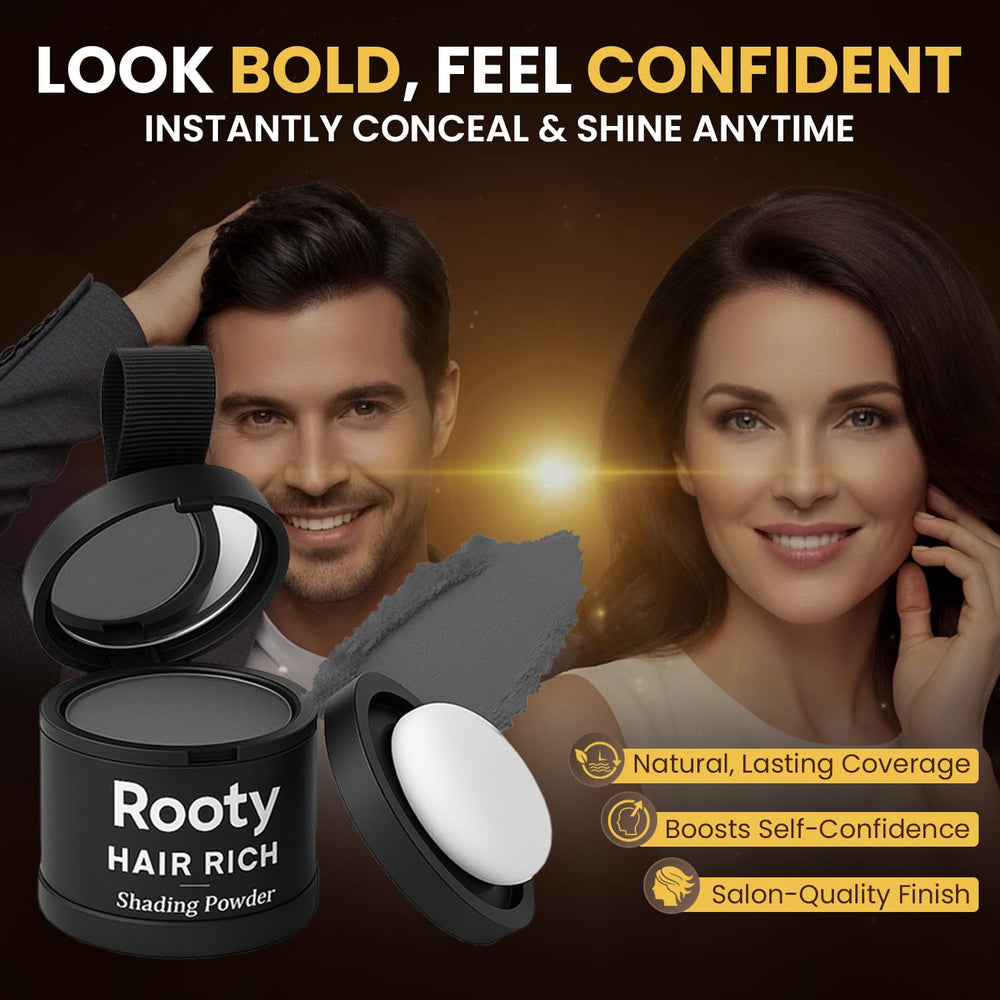 ROOTY powder brush-on application for precise edges and natural finish.