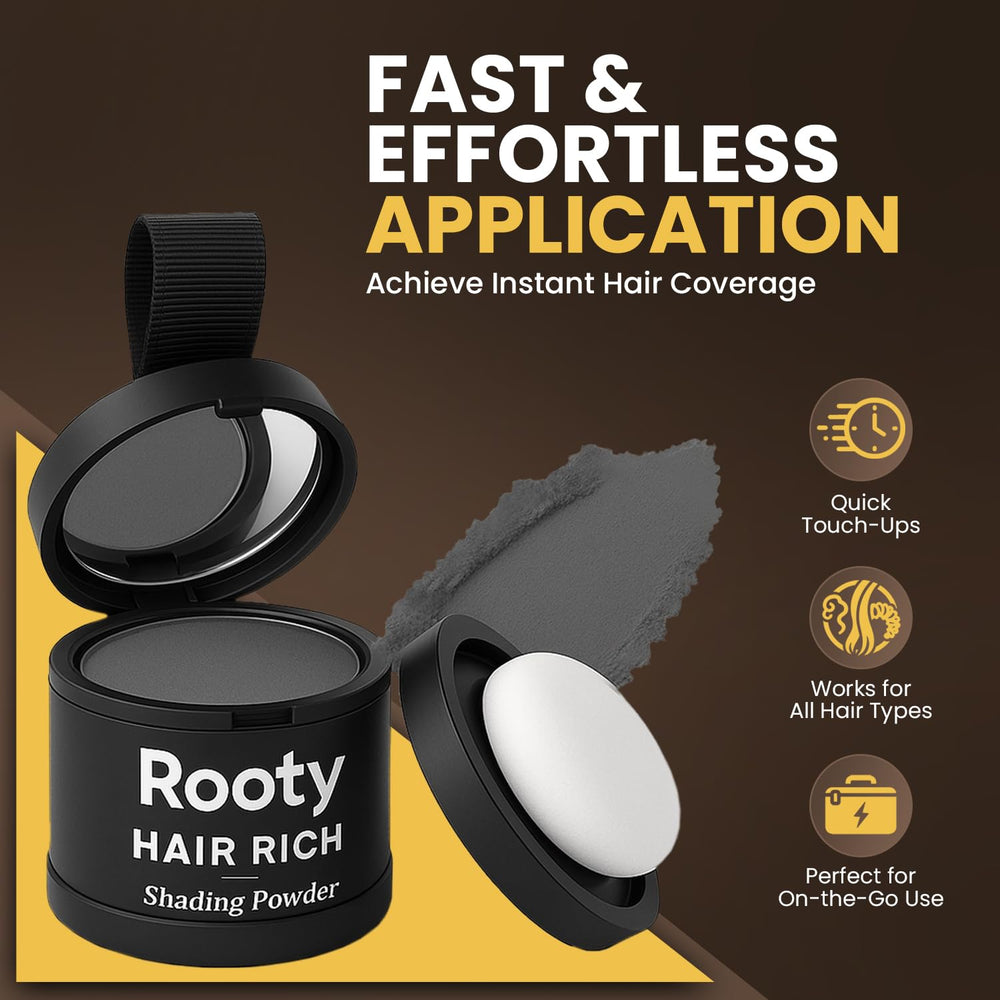 ROOTY Hairline Powder swatch in light brown on scalp for natural roots.