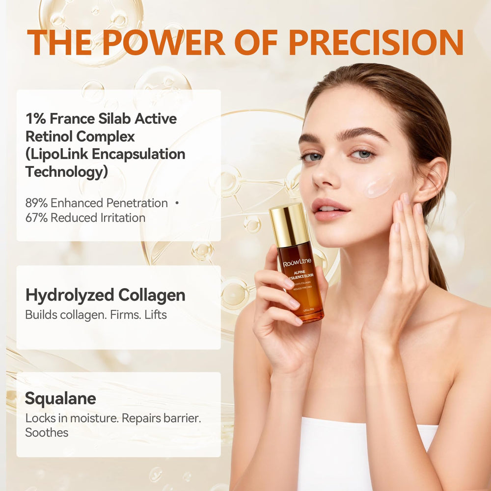 RoowLtne Retinol Serum texture close-up showing lightweight absorption.