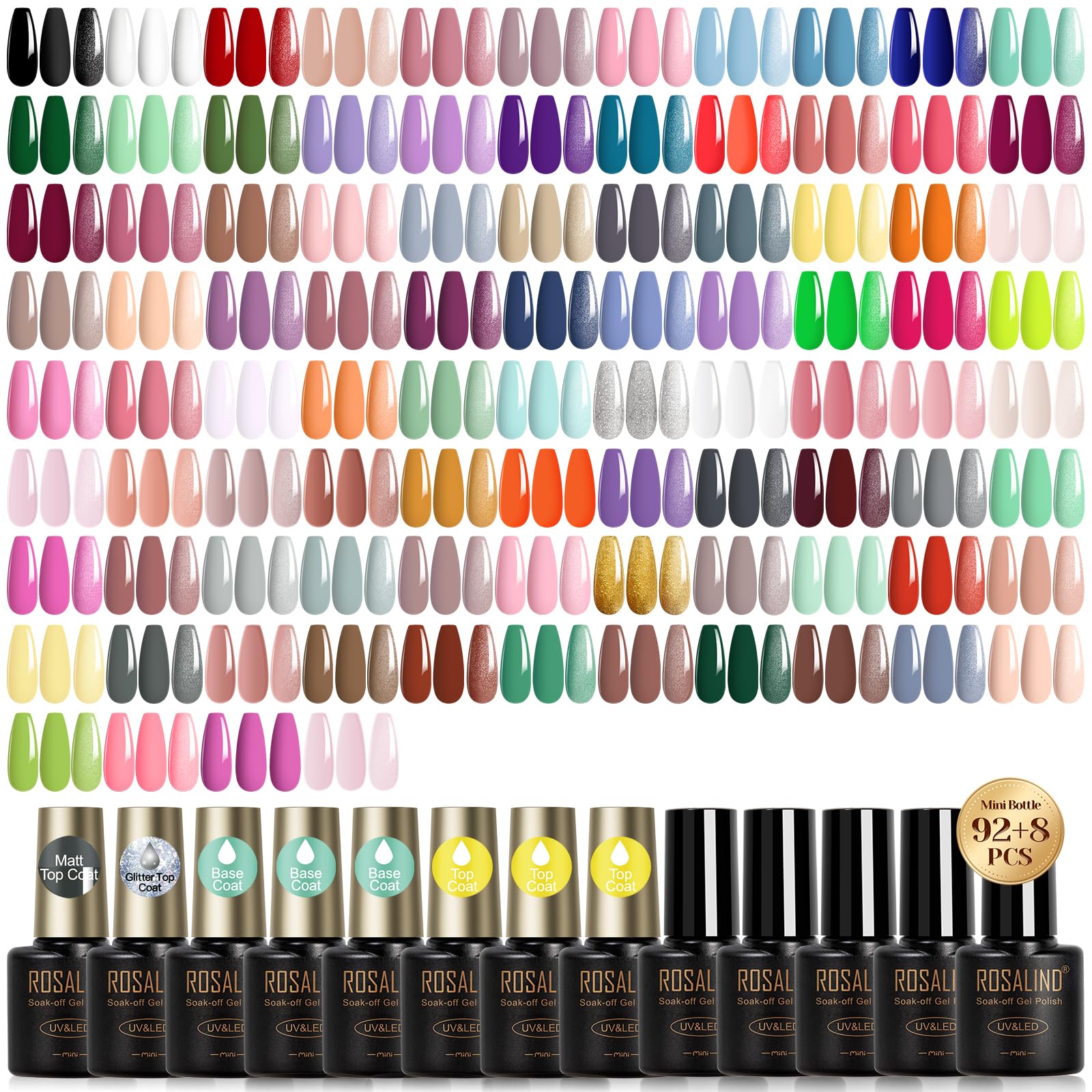 ROSALIND 100pcs gel set swatches show 92 colors for versatile looks
