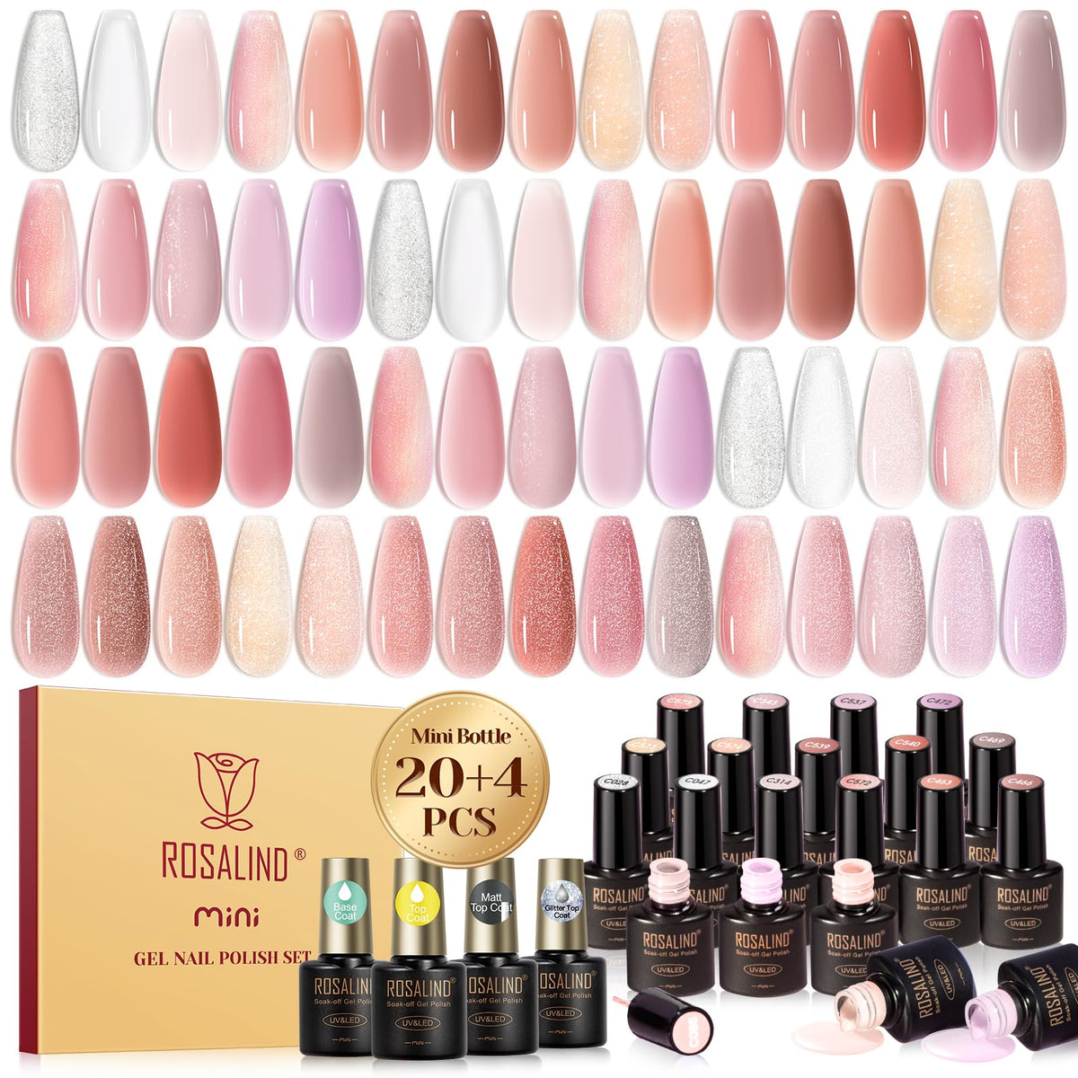 ROSALIND 24pcs jelly gel polish set bottles ready for DIY salon-quality nails at home