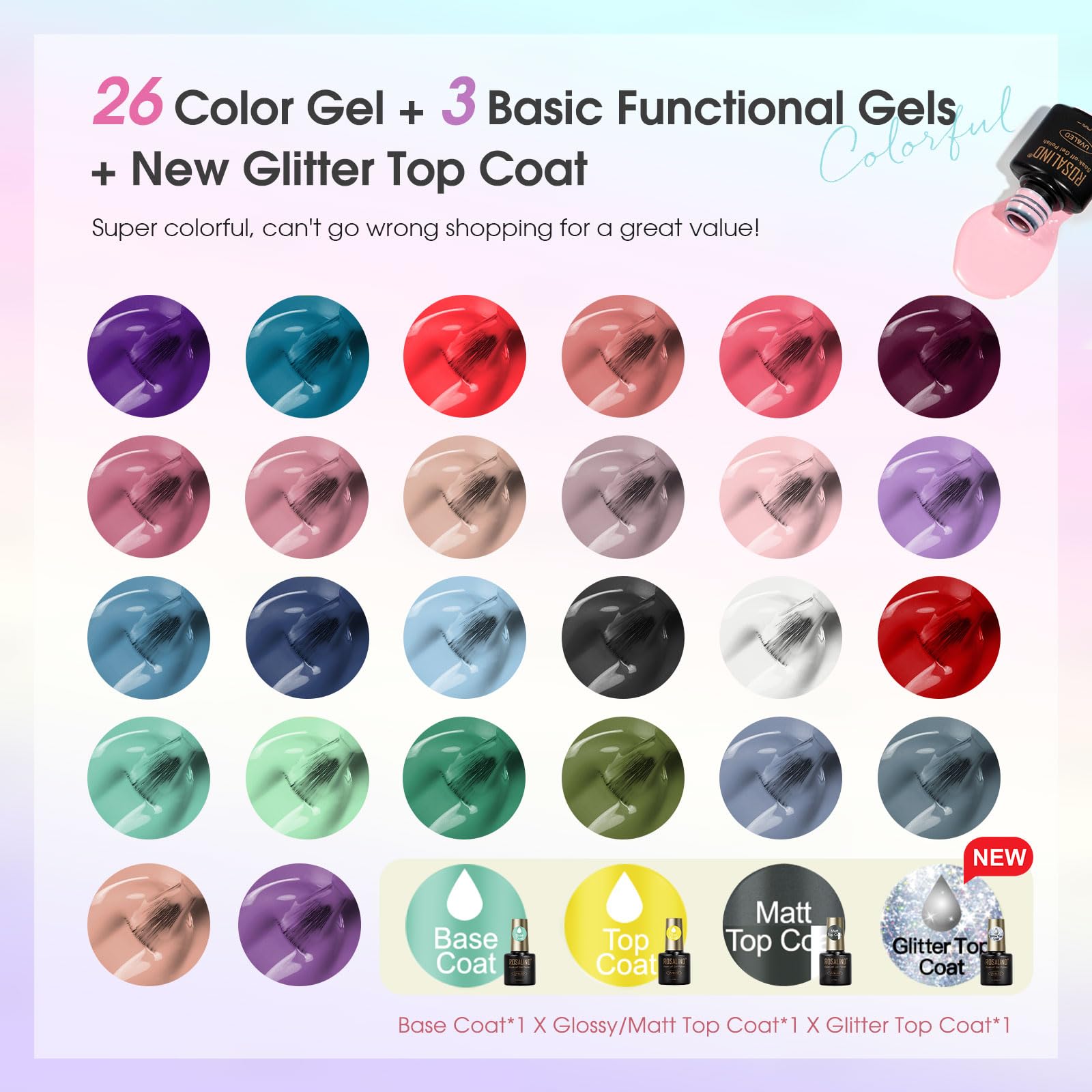 ROSALIND 26 classic colors bottles showcase versatile nail options