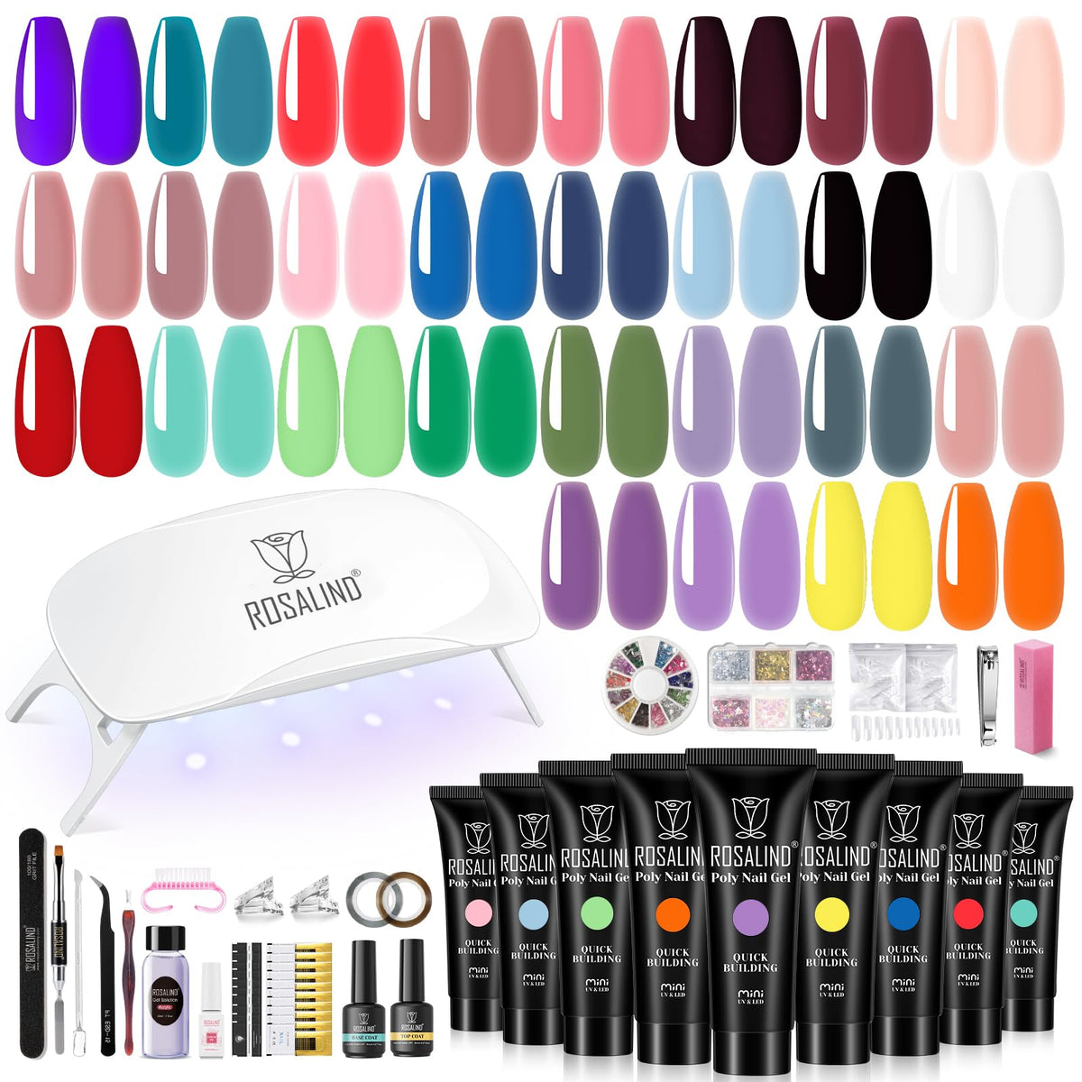 ROSALIND 28-color neon poly gel kit for versatile at-home manicures.