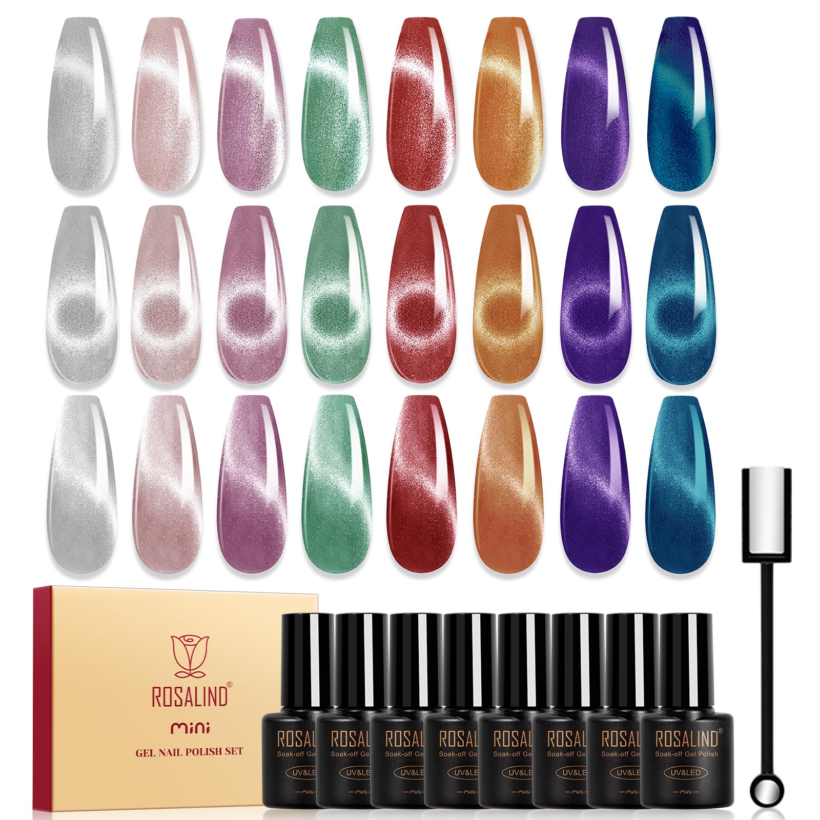 ROSALIND eight piece cateye set with magnet for dynamic diamond sparkle.