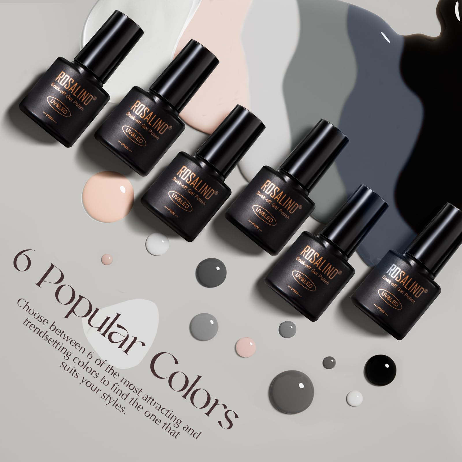 ROSALIND black gel nail polish bottle showing rich color and glossy finish.