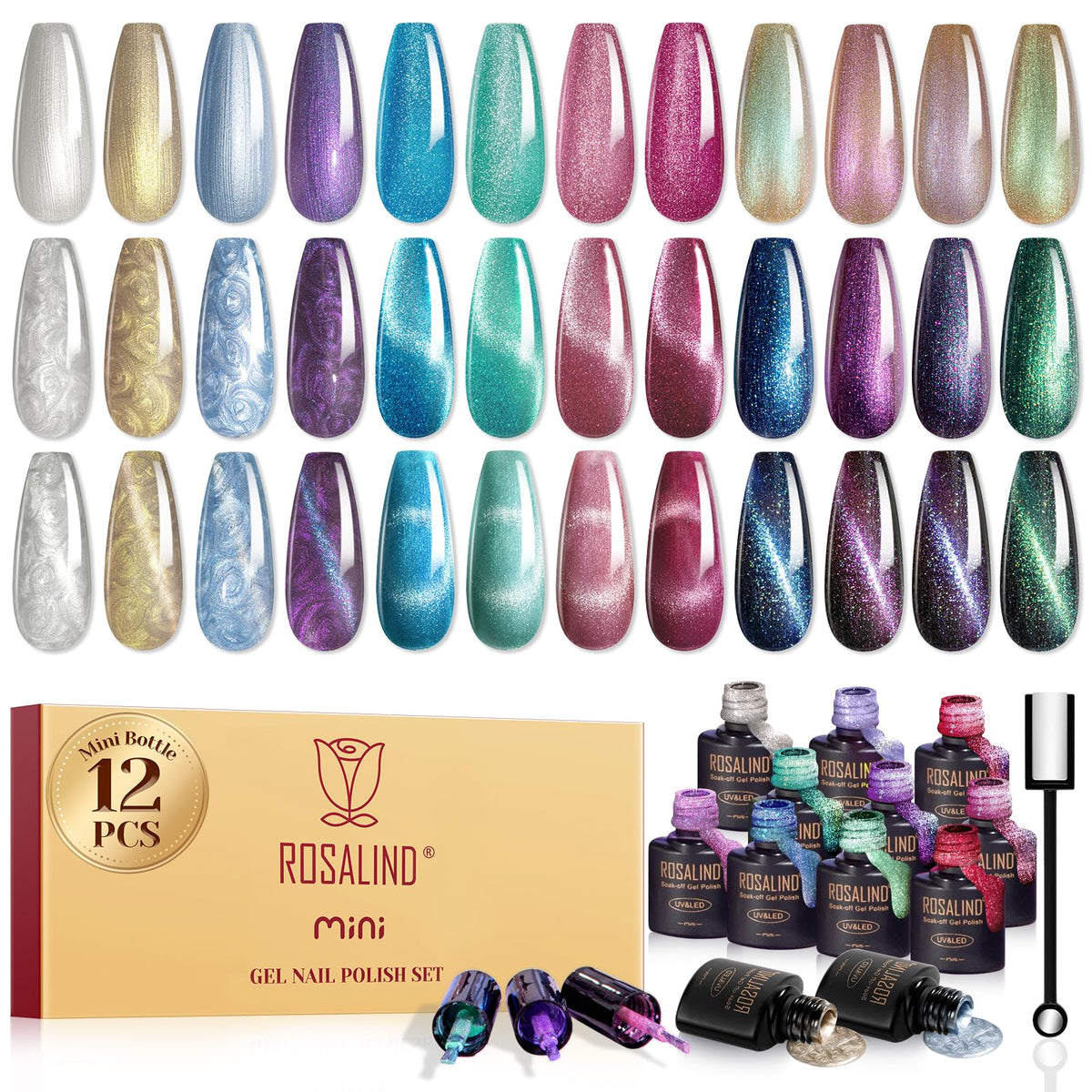 ROSALIND cat-eye gel polish with magnet for customizable magnetic nail designs.