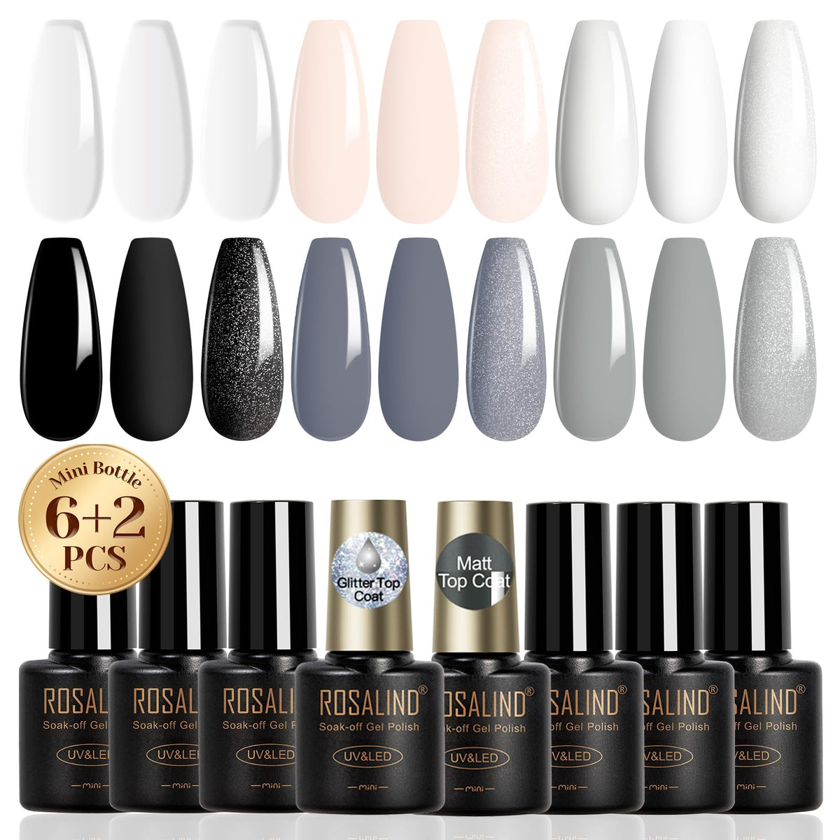 ROSALIND gel nail polish set with color swatches for at-home manicure inspiration.