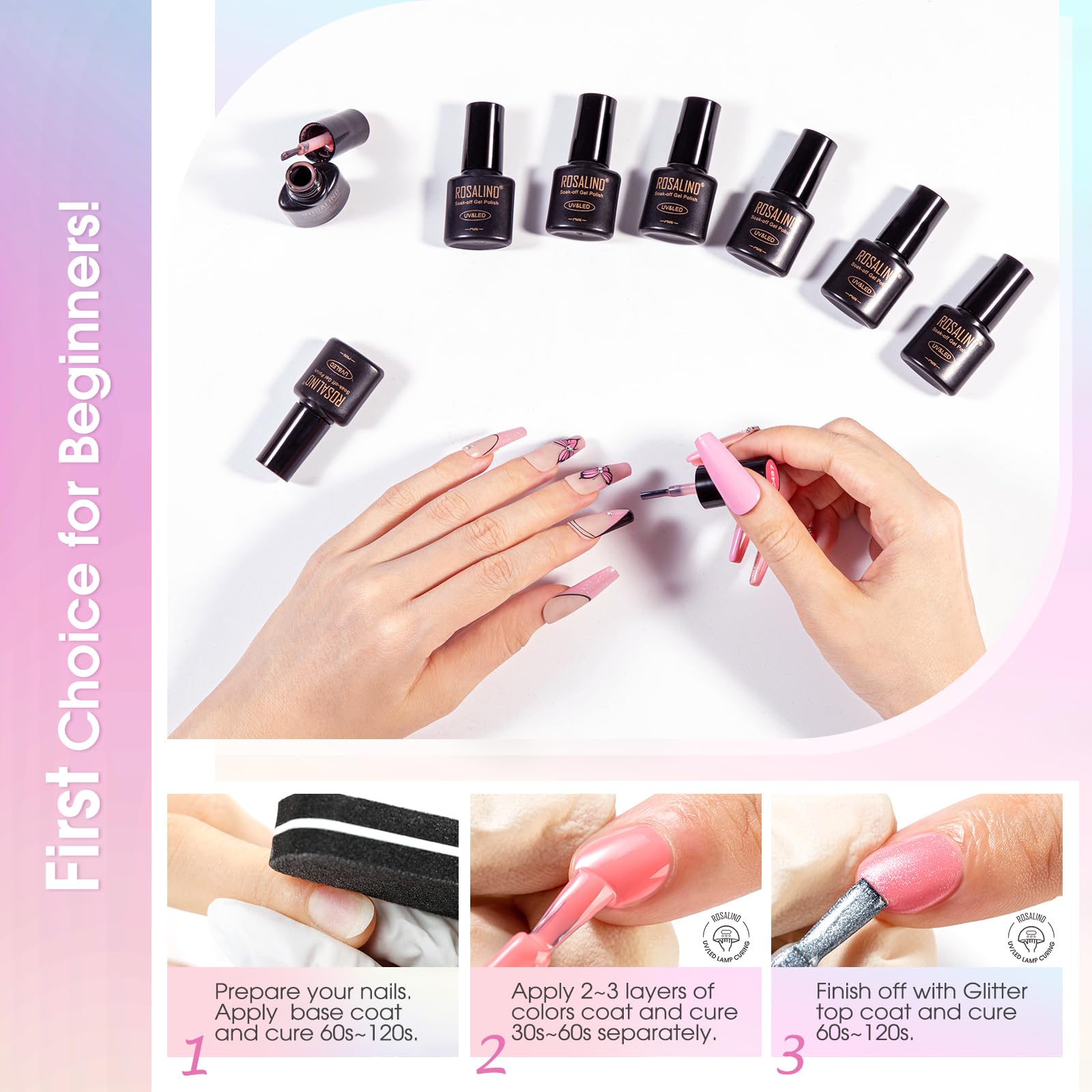 ROSALIND glitter top coat bottle creates sparkling accents