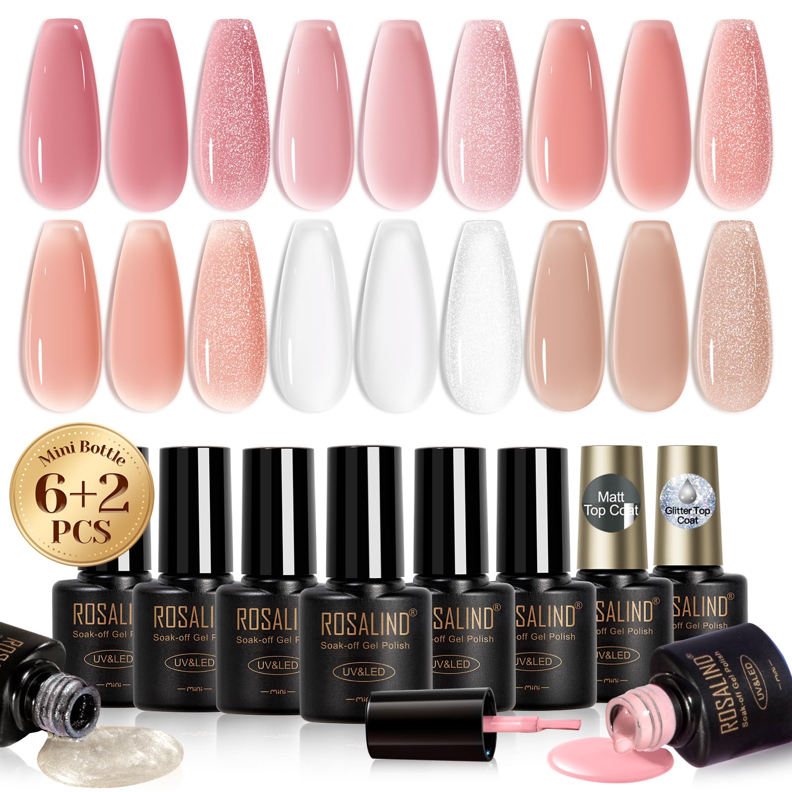 ROSALIND jelly gel nude pink colors offer a soft, buildable sheer manicure.