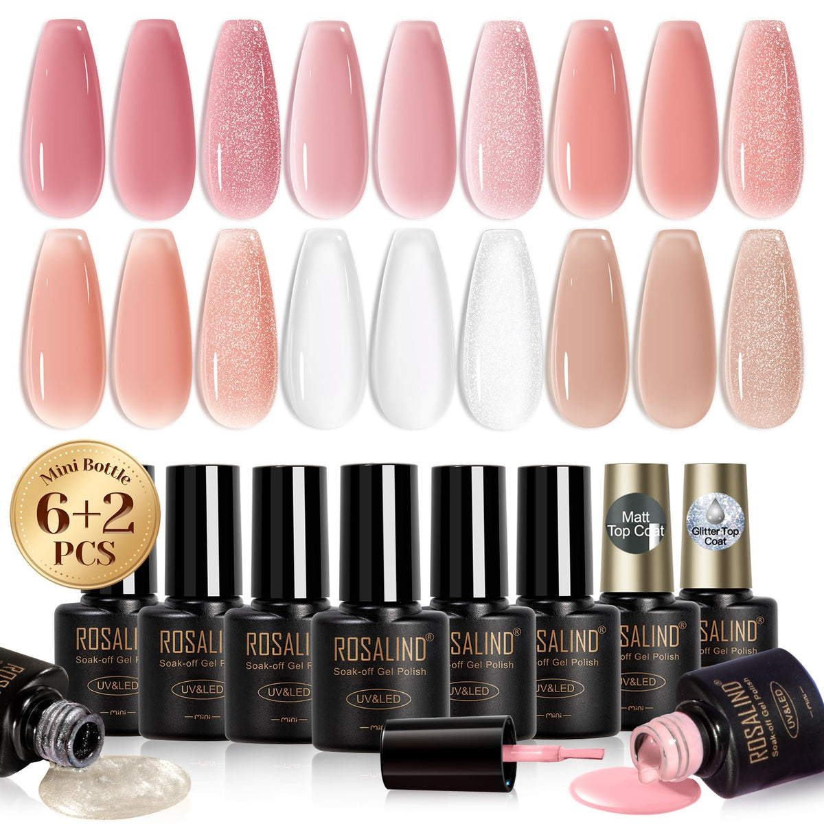 ROSALIND jelly gel nude pink colors offer a soft, buildable sheer manicure.