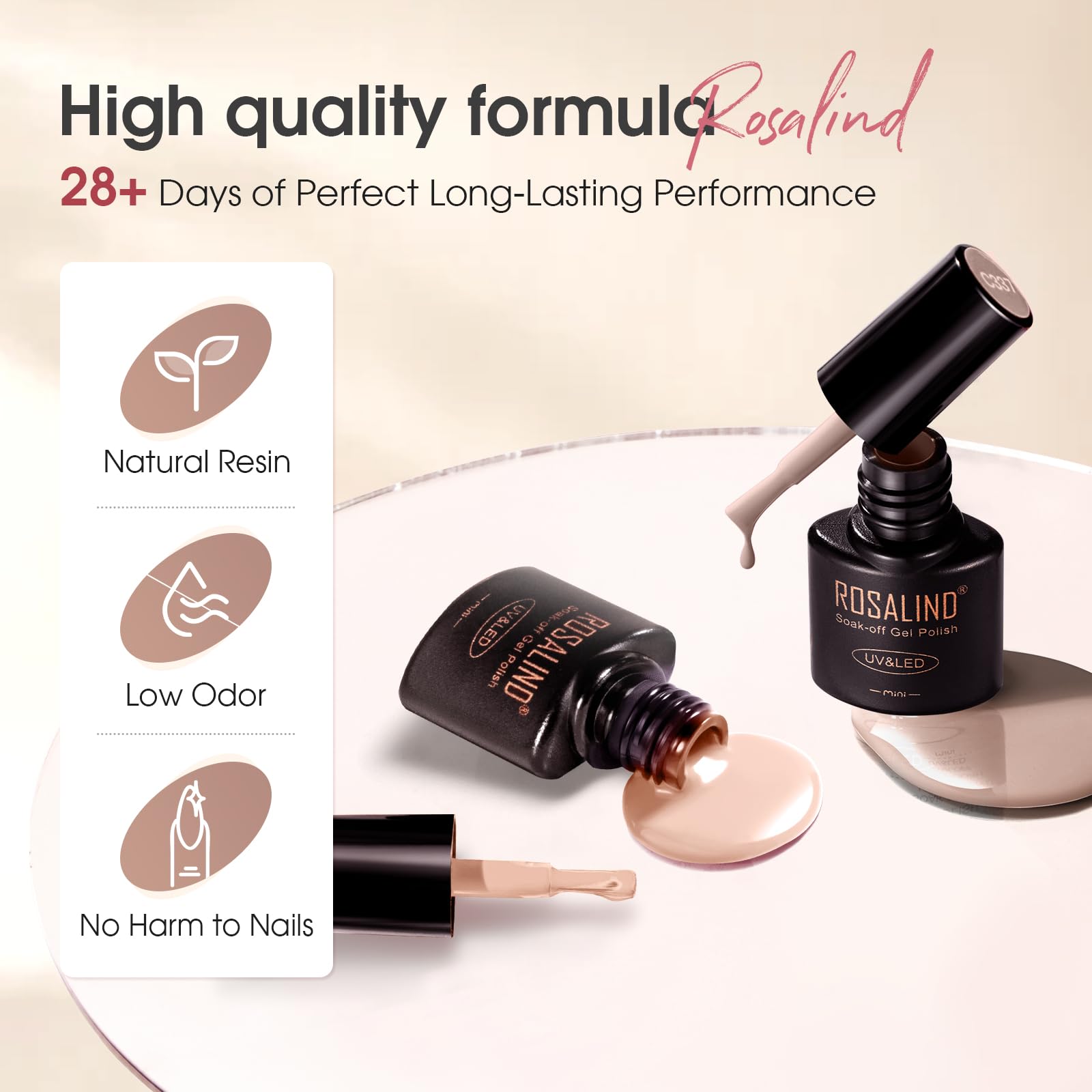 ROSALIND LED lamp curing at 120 seconds per layer for efficient nails.