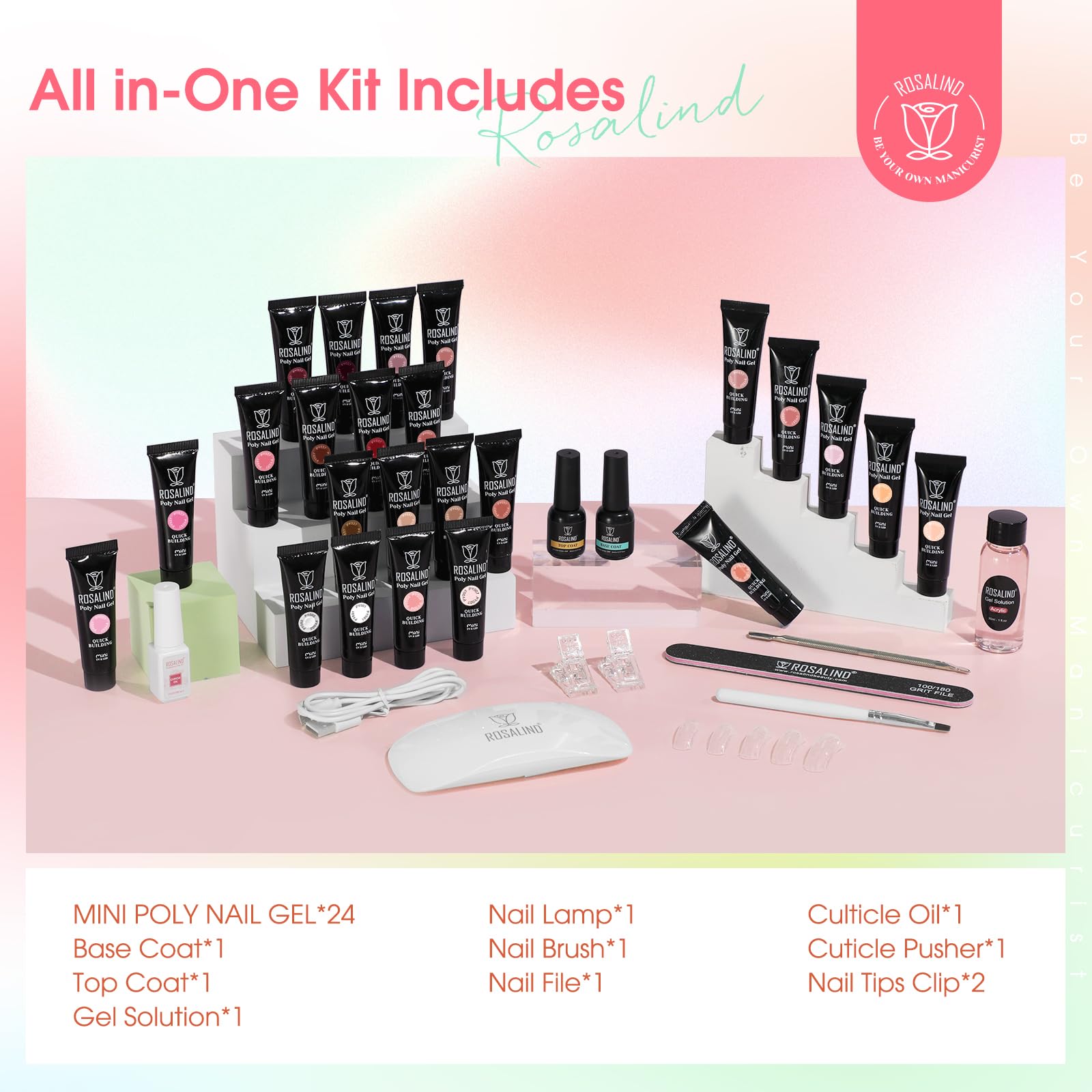 ROSALIND nail brush provides precise gel application.