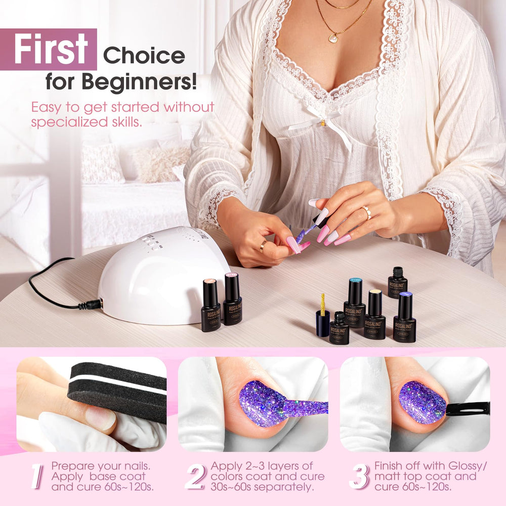 ROSALIND Nail prep buff shows cleansing and light buffing for adhesion.
