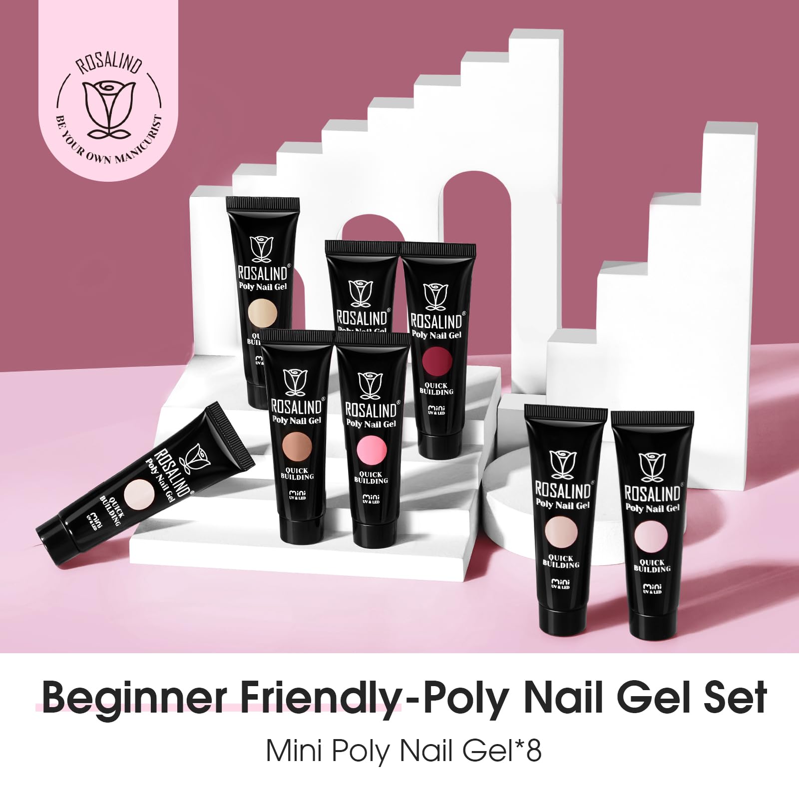 ROSALIND clear poly gel swatch showing natural-looking nail extensions