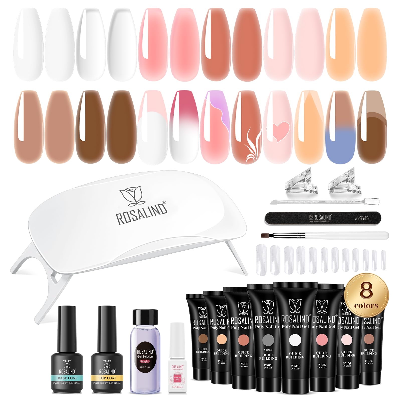 ROSALIND poly nail gel kit eight neon colors for versatile at-home manicures.