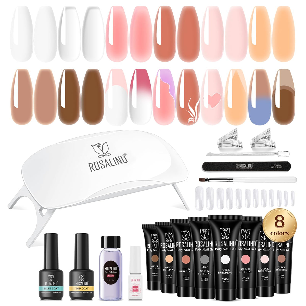 ROSALIND poly nail gel kit eight neon colors for versatile at-home manicures.